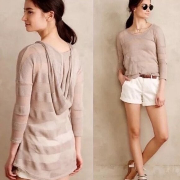 Anthropologie Saturday Sunday Hoodie Knit Sweatshirt Lightweight Size XS Taupe‎ - Picture 1 of 12